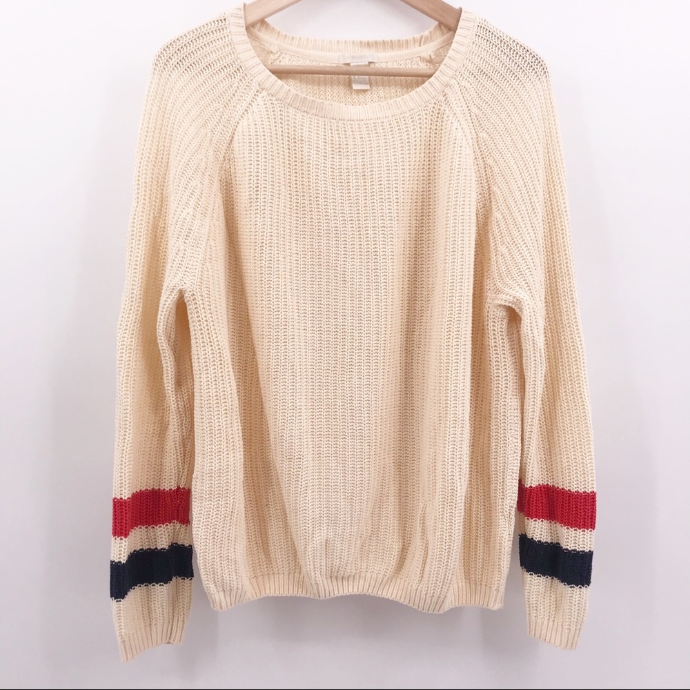 Forever 21 Pullover Sweater Cream Red Blue